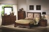 Cherry Finish Classic Bedroom Set w/Padded Tan Fabric Headboard