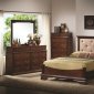 Cherry Finish Classic Bedroom Set w/Padded Tan Fabric Headboard