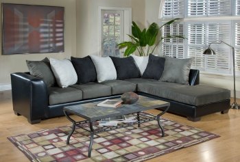 Sage Fabric & Black Bicast Modern Sectional Sofa [PMSS-313-Thunder]