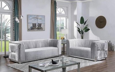 MS2118 Sofa & Loveseat Set in Silver Velvet by VImports