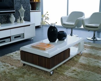 White & Walnut Two-Tone Finish Modern Stylish Coffee Table [VGCT-Zino]