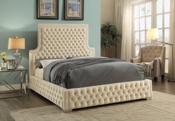 Sedona Upholstered Bed in Cream Velvet Fabric w/Options [MRB-Sedona Cream]