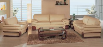 Elegant Beige Leather Living Room Set with Wooden Accents [GFS-1-57284LBE]