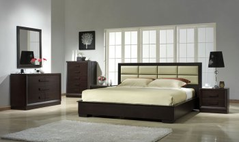 Dark Cappuccino Finish Modern Bedroom W/Leatherette Headboard [JMBS-Boston]