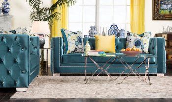 Salvatore Sofa SM2282 in Turquoise Velvet Fabric w/Options [FAS-SM2282-Salvatore]