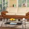 Tan & Cream Bonded Leather Living Room Sofa w/Chrome Legs