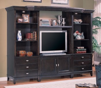 Deep Cappuccino Finish Grande Wall Unit W/Shelves & Lights [CRTV-385-700021]