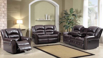 Calvin Reclining Sofa in Brown Bonded Leather w/Optional Items