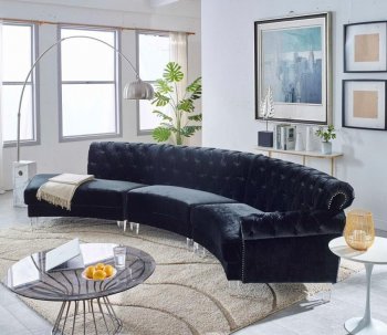 MS2082 Sectional Sofa in Black Velvet by VImports [VISS-MS2082 Black]