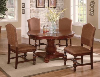 Brown Finish Traditional 5Pc Dining Set w/Marble Inlay [YTDS-MA2460-Mabel]