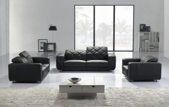 Black Leather 3PC Living Room Set w/Steel Legs [VGS-T123]