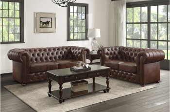 Tiverton Sofa & Loveseat Set 9335BRW in Brown by Homelegance [HES-9335BRW Tiverton]