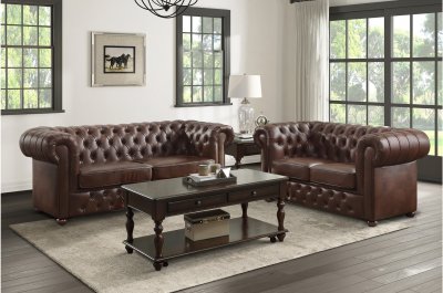 Tiverton Sofa & Loveseat Set 9335BRW in Brown by Homelegance