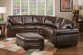 Tobacco Bonded Leather Classic Sectional Sofa w/Ottoman [UDSS-9222-Tobacco]