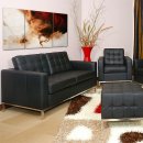 Black Full Leather Button Tufted 4PC Living Room Set