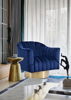 Farrah Accent Chair 520 in Navy Velvet Fabric by Meridian