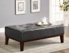 Dark Brown Vinyl Modern Tufted Ottoman w/Solid Wood Trim Base