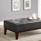 Dark Brown Vinyl Modern Tufted Ottoman w/Solid Wood Trim Base