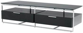 Black High Gloss Laquer Finish Modern Media Unit w/Glass Top [NVTV-Shinto-Small-Black-HGCF197]