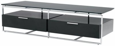 Black High Gloss Laquer Finish Modern Media Unit w/Glass Top