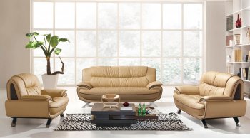 405 Loveseat & 2 Chairs Set in Beige & Brown Leather by ESF [EFS-405-Beige-Brown-1L2C]