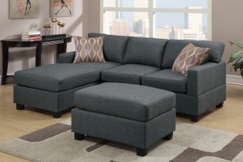 F7496 Sectional Sofa in Grey Fabric by Boss w/Ottoman [PXSS-F7496]