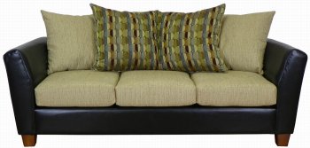 Olive Fabric and Black Vinyl Modern Sofa & Loveseat Set w/Option [PMS-4600-BambooBlack]