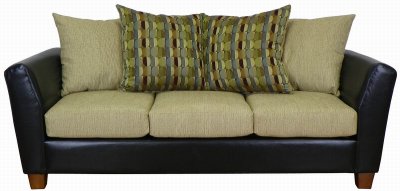 Olive Fabric and Black Vinyl Modern Sofa & Loveseat Set w/Option