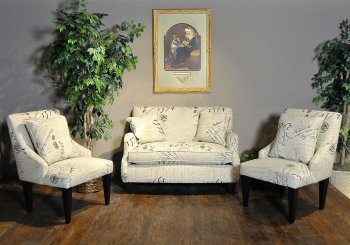 Script Natural Cream Fabric Modern Settee & 2 Chairs Set [CHFS-HS-8313]