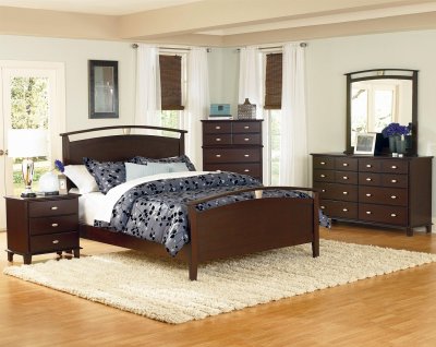 Cherry Finish Contemporary Bed w/Optional Casegoods