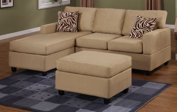 Hazelnut Plush Microfiber Casual Small Sectional Sofa w/Ottoman [PXSS-F7665]