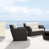 Black & White Modern 5pc Outdoor Patio Sofa Set w/Coffee Table