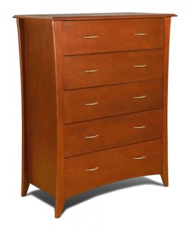 Cherry Finish Contemporary Five-Drawer Chest With Tapered Legs