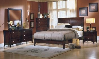 Merlot Finish Modern 5Pc Bedroom Set w/Curved Side Design [HEBS-874LP-Borgeois]