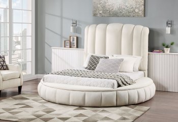 Snow Upholstered Circle Bed in White Fabric by Global [GFB-Snow White]