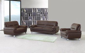 Brown Full Leather Modern Sofa, Loveseat & Chair Set w/Options [EFS-6117-Brown]