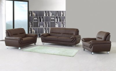 Brown Full Leather Modern Sofa, Loveseat & Chair Set w/Options