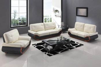 Black & White Bonded Leather Modern Sofa w/Metal Legs & Options [AES-7398-BW]