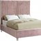 Candace Upholstered Bed in Pink Velvet Fabric by Meridian