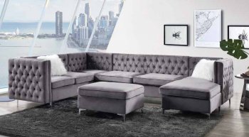 Jaszira Sectional Sofa 6Pc 57370 in Gray Velvet by Acme [AMSS-57370 Jaszira 6pc]