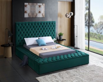 Bliss Bed in Green Velvet Fabric by Meridian w/Options [MRB-Bliss Green]