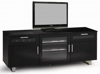 High Gloss Black Modern TV Stand w/Connect-It Power Drawer [CRTV-700672]