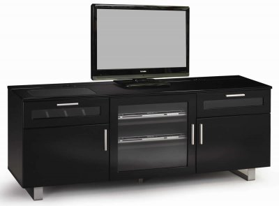 High Gloss Black Modern TV Stand w/Connect-It Power Drawer