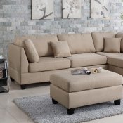 F7605 Sectional Sofa in Sand Tone Fabric by Boss w/Ottoman