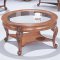 Light Cherry Round Stylish Coffee Table with Glass Inlays