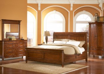 Medium Brown Cherry Traditional Sleigh Bed w/Optional Case Goods [LFBS-560-BR]