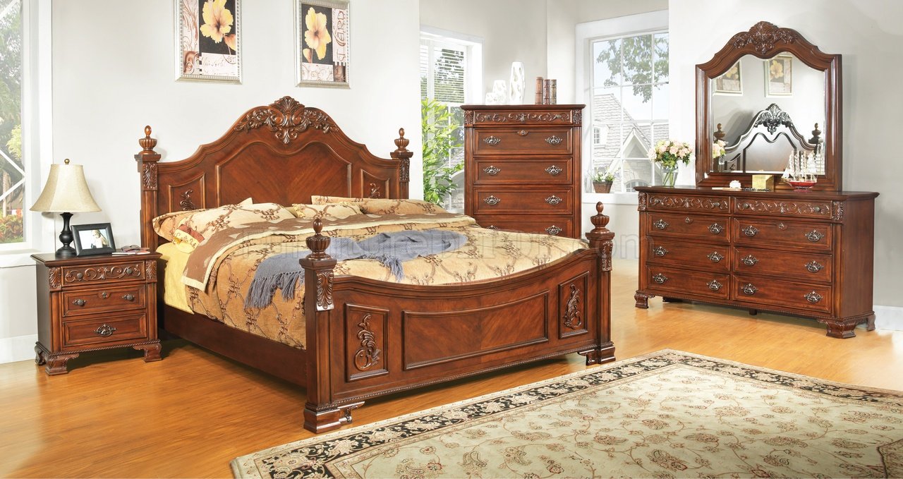 Glory Furniture G3100D 5-Piece Low Profile Storage Bedroom Set in Cherry