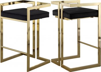 Ezra Counter Stool 912 Set of 2 Black Velvet Fabric by Meridian [MRBA-912 Ezra Black]