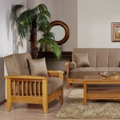 Beige Microfiber Living Room w/Wooden Frame Storage Sleeper Sofa