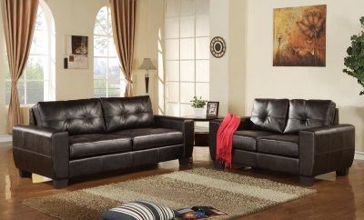 Dark Cappuccino Bonded Leather Modern Sofa & Loveseat Set